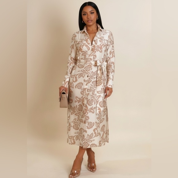 Ovi Dresses & Skirts - Elegant Floral Beige Dress